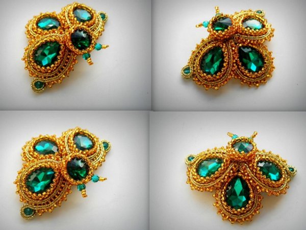 sutažo sagė vabaliukas emerald - Soutache