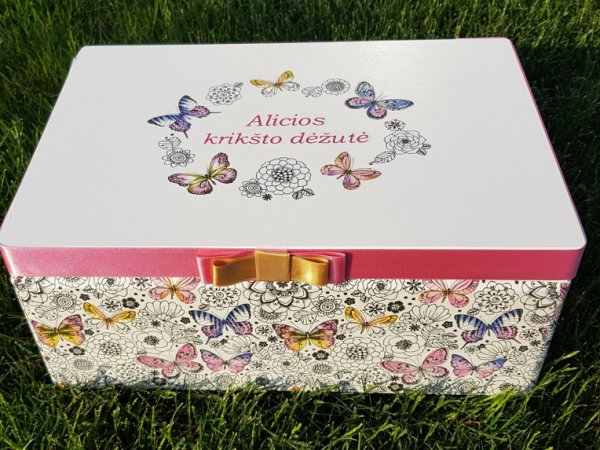 Dovana krikštynoms - tekstas ant dėžutės jūsų - Decoupage