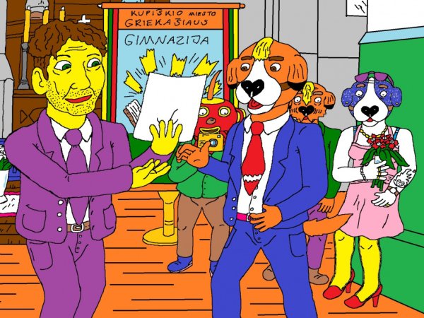 Nyciečiui abiturientui Raigardui Kupiškio bažnyčioje įteikiamas brandos atestatas - Kompiuterinė grafika