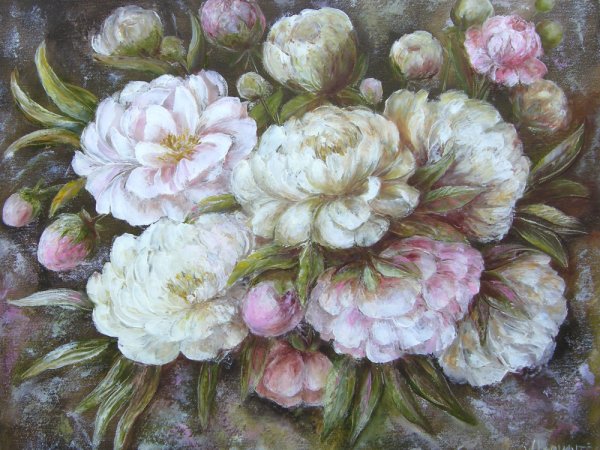 Puošnieji bijūnai 60x50, al.drobe - Aliejinė tapyba