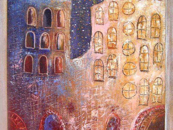Naktis mieste 35x70 - Aliejinė tapyba