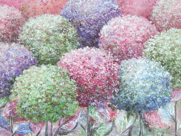 Spalvingos hortenzijos 100x40 al.drobė - Aliejinė tapyba