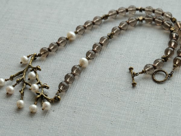 Smoky quartz and freshwater pearl necklace ... - Necklace