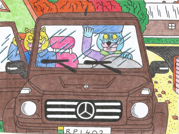 Batuotas Katinas su sūnumi ir visureigiu "Mercedes" ką tik parvažiavo pagaliau namo - Pictures