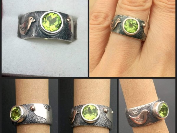 Žiedas su peridotu ir paukščiuku - Metal products