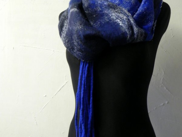 Veltas merino vilnos ir silko salikas melynos spalvos - Scarves & shawls