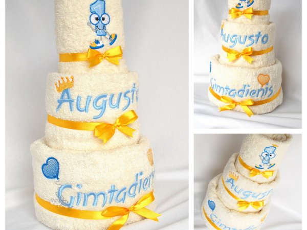 Tortas iš rankšluosčių "Gimtadienio tortas" - pirmajam gimtadieniui 2