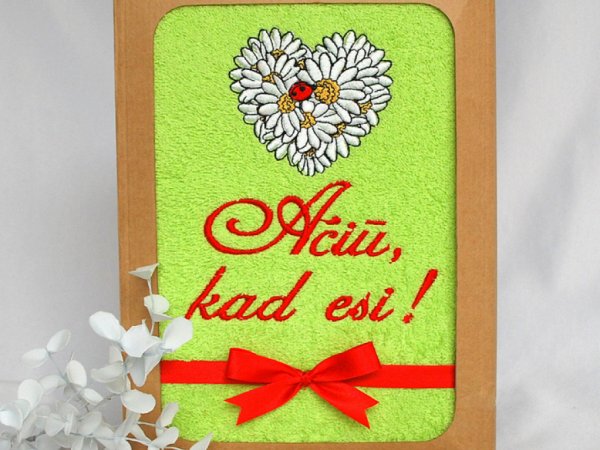 Ačiū, kad esi! Ramunių širdis su boružėle - Needlework