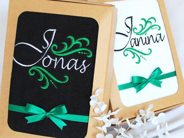 Dovana Jonui ar Janinai- siuvinėtas rankšluostis - Jono papartis - Needlework