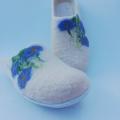 Blue flowers slippers - Shoes & slippers - felting
