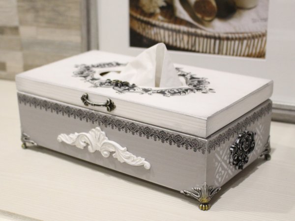 Servetėlių dėžutė pilka - Decoupage