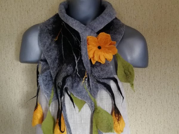 Veltinio šalikas su sage pilkos, geltonos derinys - Scarves & shawls