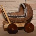 Coconut Stroller - a pot for someone's birthday, christening, sleeping doll ... With a wooden base, on which there is space to place a greeting text. Oak base. Can come without base if requested. - Dolls & toys - making