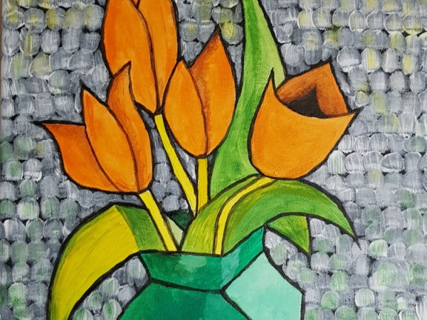 Oranžinės tulpės - Acrylic painting