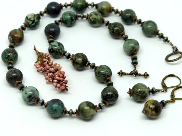 Natural African Turquoise Necklace and Earrings - Kits