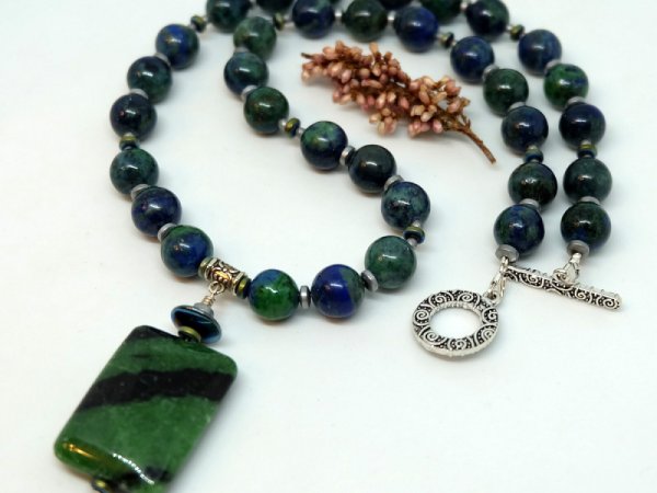Azurite-malachite necklace with Epidoto pendant - Necklace