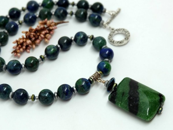 Azurite-malachite necklace with Epidoto pendant 2