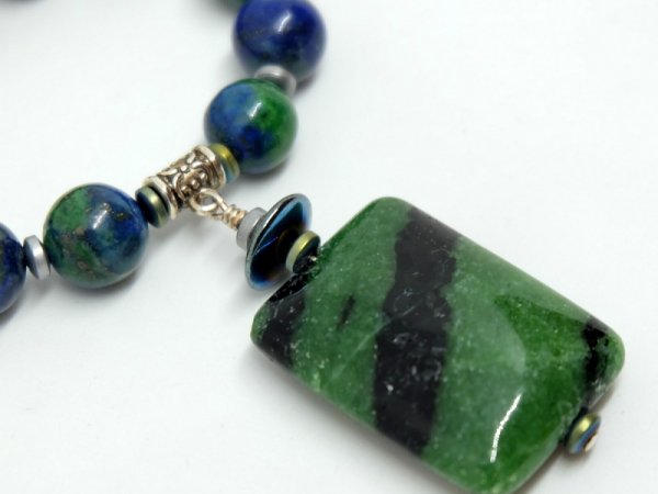 Azurite-malachite necklace with Epidoto pendant 3