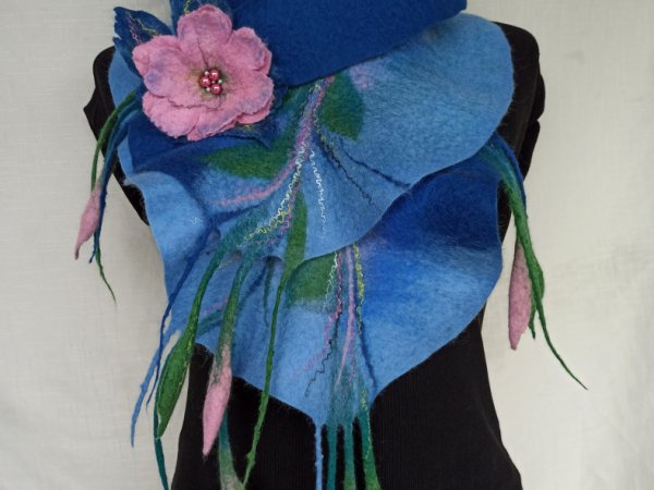 Mėlynas žydras veltas šalikas - Scarves & shawls