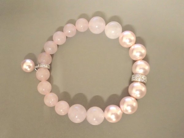 Pink Quartz and Swarovski pearl bracelet 2