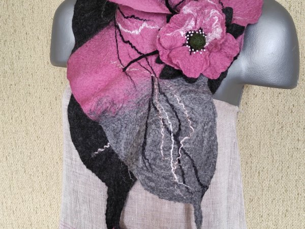 veltinio šalikas su sage "Rausvoji aguona" - Scarves & shawls