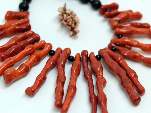 Coral twig and onyx necklace 2