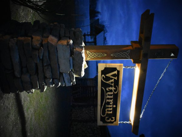 Wooden handmade address sign with lights 2