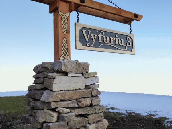 Wooden handmade address sign with lights - Outdoor decorations