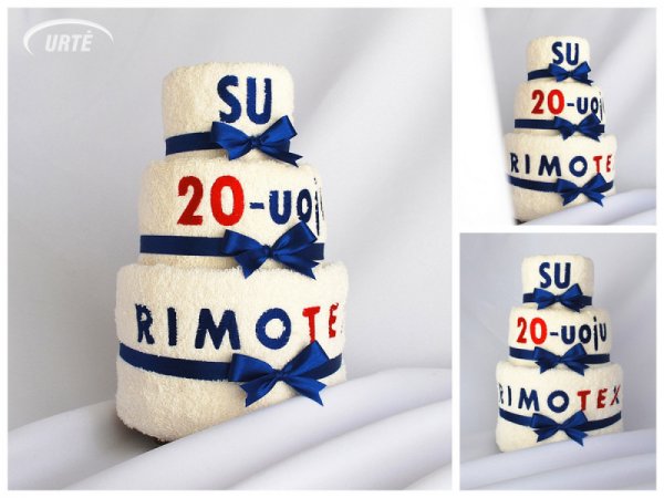 Dovana įmonės jubiliejui - rankšluosčių tortas - logotipo siuvinėjimas 2