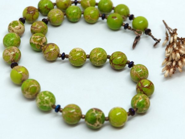 Set - Imperial jasper necklace and earrings.... 2