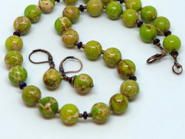 Set - Imperial jasper necklace and earrings.... - Kits