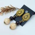 Pearl (shell mass) earrings with garnet... - Earrings - beadwork