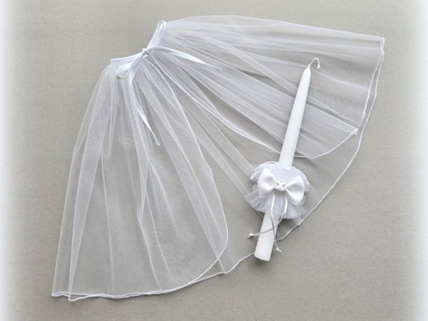 Krikštynoms: krikšto skraistė, žvakė ir galvajuostė - Baptism clothes