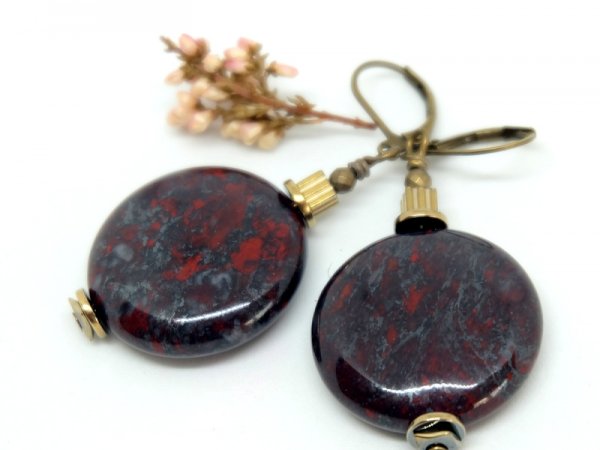 Jasper and hematite earrings...length with clasp 5 cm - Earrings
