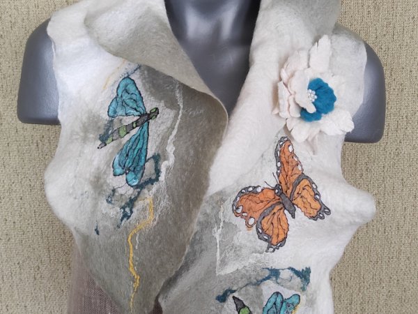 Veltas šalikas su sage " Vasaros prisiminimas" - Scarves & shawls