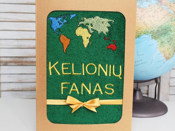 Dovana keliautojui - siuvinėtas rankšluostis - Kelionių fanas - Needlework