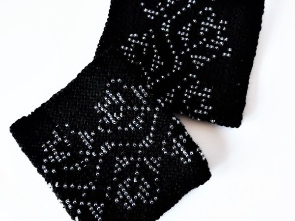 Hand-knitted black wristbands with beads 3