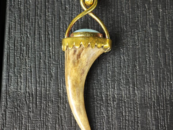 Hand made Pendant. Horn, aquamarine, brass. 2