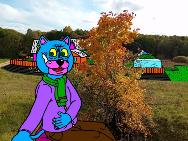 Batuotas Katinas ramią rudens dieną leidžia slėnyje, šalia "Papyvesio" sodybos - Computer graphics