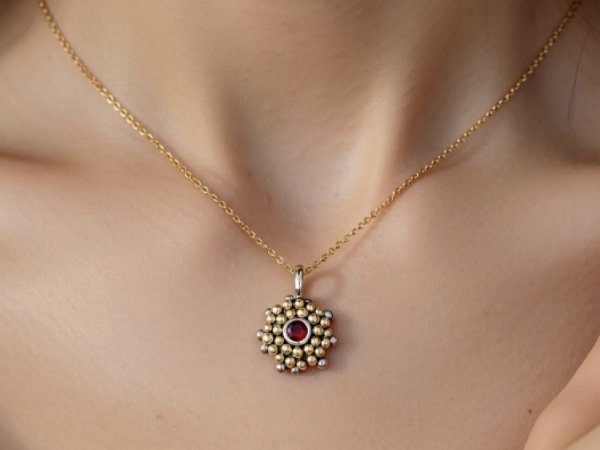 Gold pendant with natural Garnet.  2
