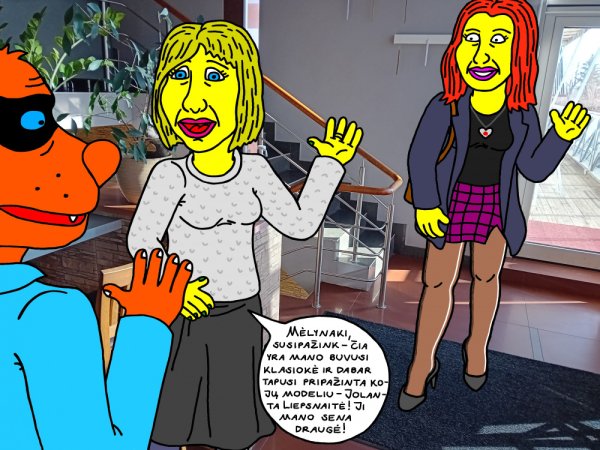 Mėlynakis Lakišius ir Elinga kavinėje susipažįsta su Elingos drauge ir kojų modeliu Jolanta - Computer graphics