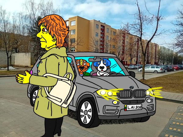 Musė ir Pupsis Šunėnai sukiojasi po Panevėžį jo gatvėmis su savuoju "BMW X5" - Computer graphics