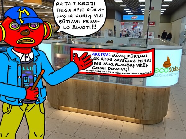 Burtininkas Tukurutis prekybos centre parodo visiems, ką cigarečių prekybos vietoje iš tiesų su jomis parduoda - Computer graphics