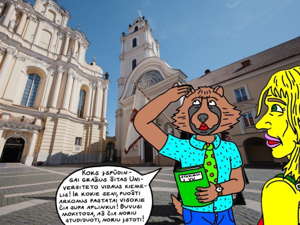 Mokinys Usūrinis Kumštis, lydimas buvusios mokytojos, po "Profkės" baigimo bando stoti į Vilniaus Universitetą - Computer graphics