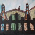 Painting "City. Behind the Fence" - Watercolor - drawing