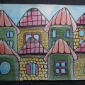 Painting "City. Houses and cottages" - Watercolor - drawing