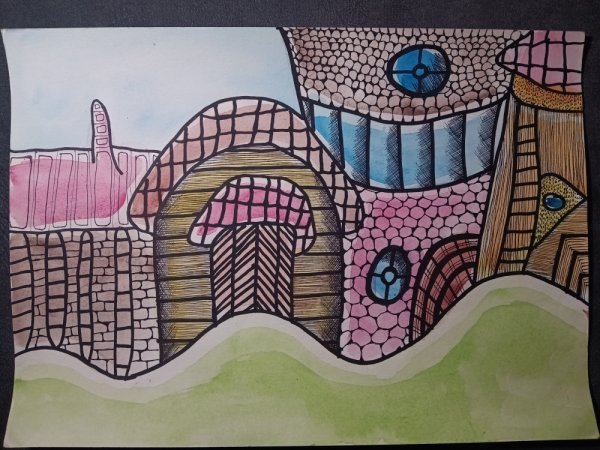 Painting "City. Beyond the Mountains" - Watercolor