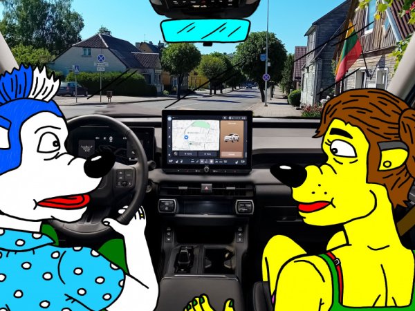 "Papyvesio" sodybos prižiūrėtojai Šeškiūnai per Kupiškį važiuoja su savo naujuoju "Toyota Rav4 Hybrid" - Computer graphics
