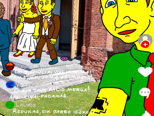 Chuliganas Redas Kernavis filmuoja "TikTok" video, kaip dalyvauja buvusių klasiokų vestuvėse bažnyčioje - Computer graphics