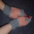 Grey and pink wrist warmers. Delicate, handmade crocheted wrist warmers for adults - Wristlets - needlework